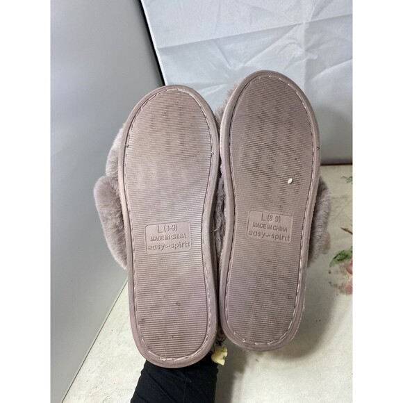 EASY SPIRIT L (8-9) Lavender Purple Faur Fur Slide Slippers EUC Crisscross - Picture 4 of 7